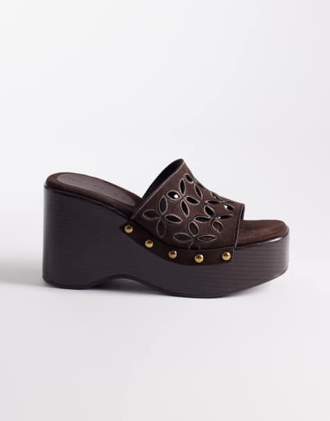 Cuñas marrón chocolate con aberturas de lino Tilly de ASOS DESIGN - view 1