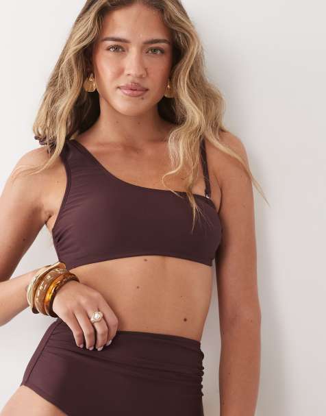 Cupshe – Asymmetrischer Bikini in Dunkelbraun mit Bustier - view 1