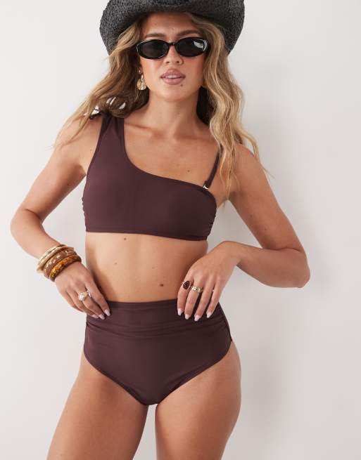 Cupshe aysmmetric bralet bikini set in dark brown, 2 of 4
