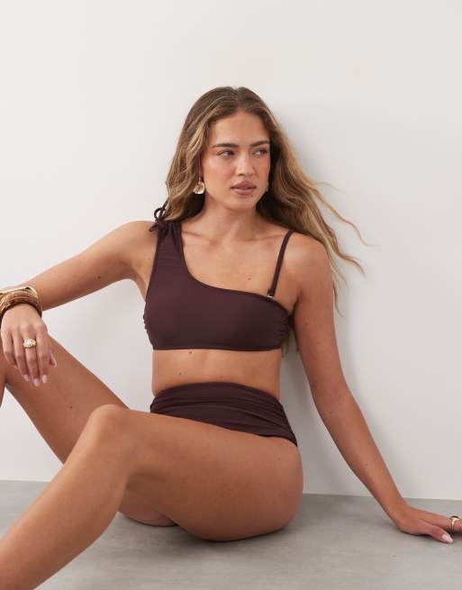 Cupshe aysmmetric bralet bikini set in dark brown, 4 of 4