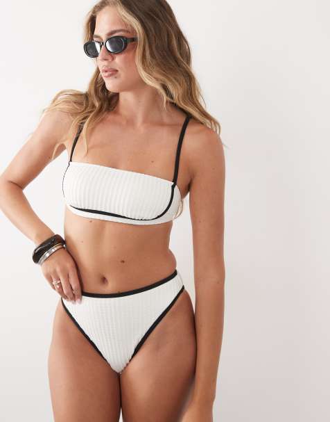 Cupshe - Bikini blanco de talle alto con ribete en contraste - view 1