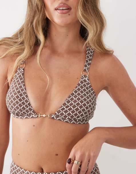 Cupshe bikini top bralet we wzór geometryczny w brązie - view 1