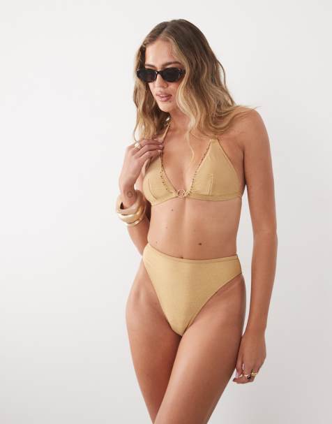 Cupshe dół bikini z wysokim stanem w kolorze złotym - view 1