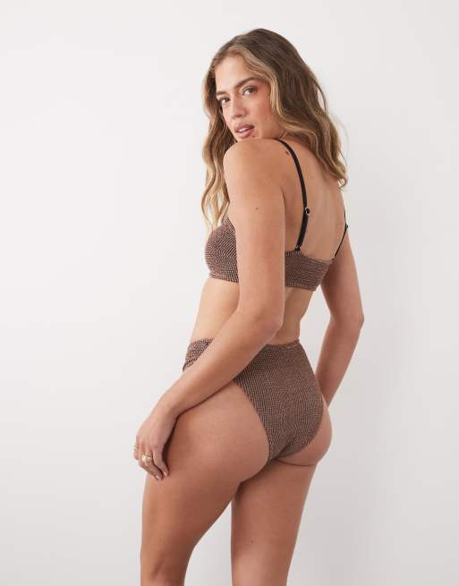 Cupshe – Gekräuselter Bikini in Braun mit Bustier, 3 von 4
