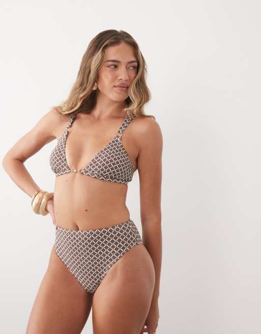 Cupshe geo print bralet bikini top in brown, 4 of 4
