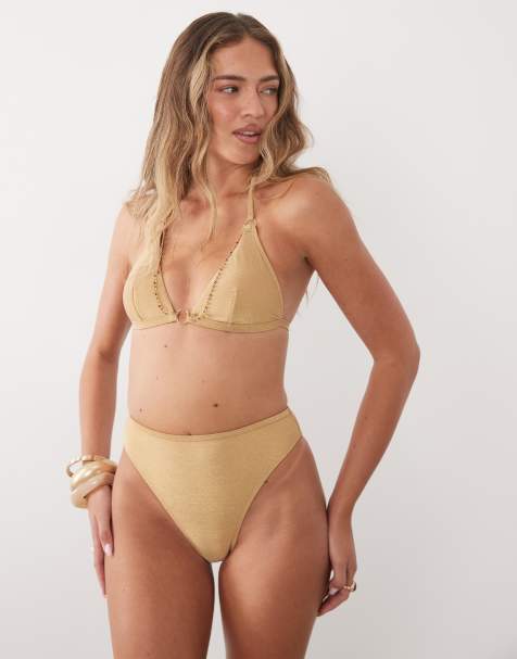 Cupshe – Guldfärgad bikini med pärlor - view 1