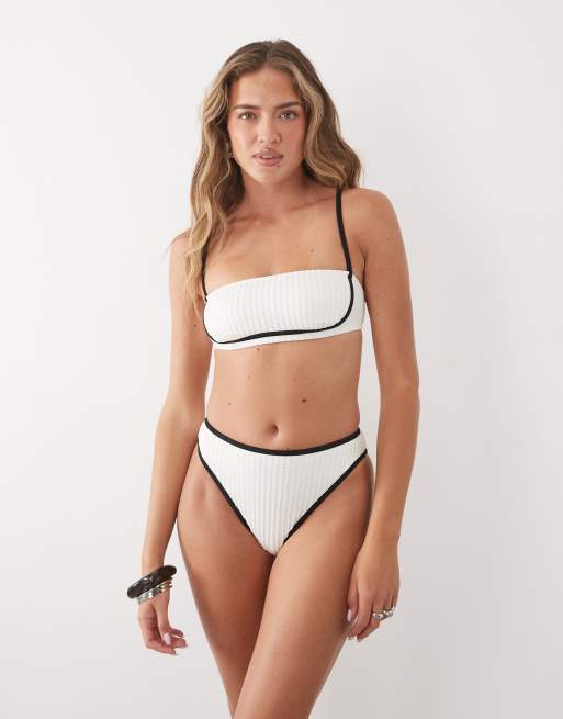 Cupshe high waisted bikini bottom with contrast trim in white, 2 of 4