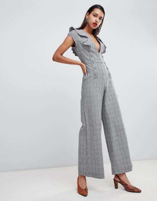 Grey cheap check jumpsuit