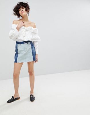 Current Air Mini Denim Skirt with Contrast Panel | ASOS