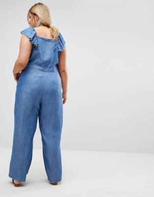 ruffle sleeve denim jumpsuit