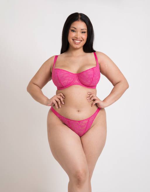 Curvy Kate All night lace scooped multiway balcony bra & tanga in hot pink/ blush, 2 of 3