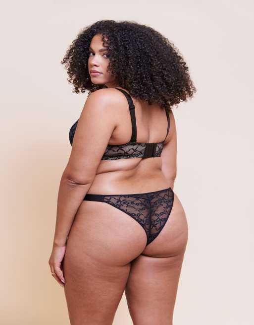 Curvy Kate All night lace scooped multiway balcony bra fuller bust in black/blush, 4 of 4