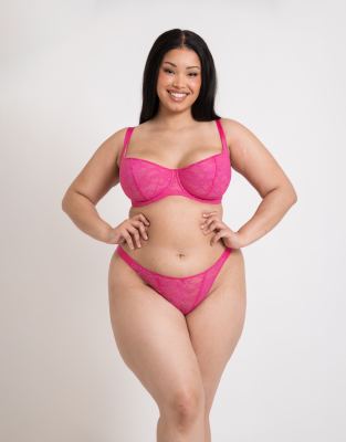Curvy Kate All night lace scooped multiway balcony fuller bust bra in hot pink/ blush - BPINK