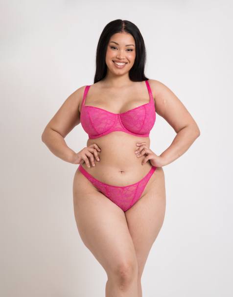 Curvy Kate All night lace scooped multiway balcony fuller bust bra in hot pink/ blush - BPINK - view 1