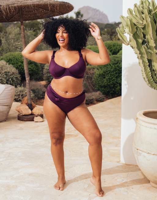Curvy Kate Beach bliss high leg bikini brief in mulberry purple, 3 of 3
