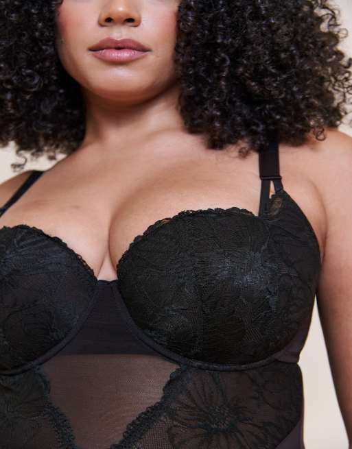 Curvy Kate Boost lace padded balcony body black in black, 3 of 4