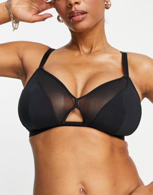 Curvy Kate Fuller Bust Get up & chill non wired bralette with mesh insert in black