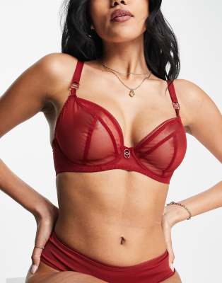 Curvy Kate Fuller Bust Lifestyle sheer mesh plunge bra in deep red - ASOS Price Checker