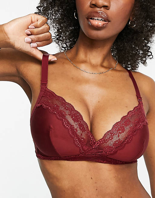 Curvy Kate Fuller Bust Twice The Fun reversible non wired lace trim bralette in black and oxblood