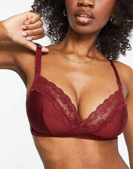 Curvy Kate Fuller Bust Twice The Fun reversible non wired lace trim  bralette in black and oxblood