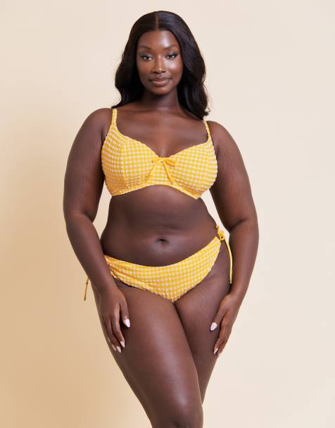 Curvy Kate Holiday check tie-side bikini brief in sunshine yellow - view 1