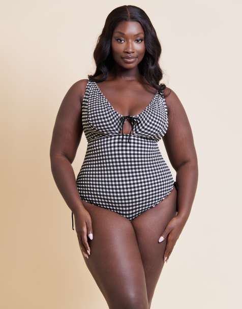 Curvy Kate Holiday gingham non wired swimsuit in black - view 1