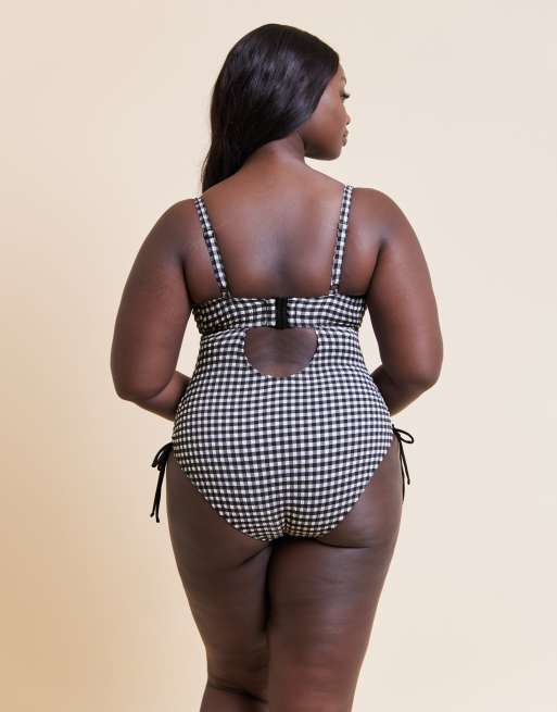 Curvy Kate Holiday gingham non wired swimsuit in black, 4 of 4