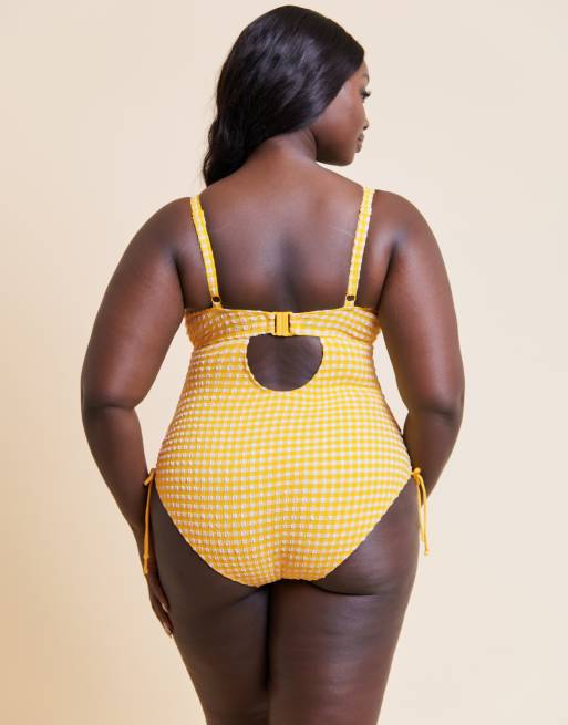 Curvy Kate Holiday gingham non wired swimsuit in sunshine yellow, 4 of 4