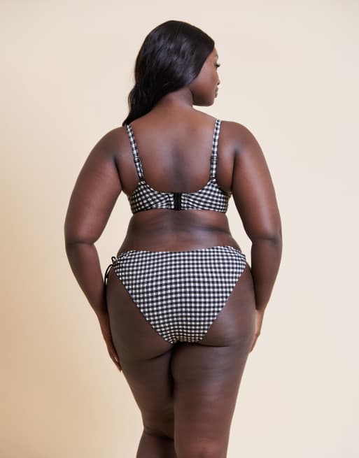 Curvy Kate Holiday gingham scooped balcony bikini top in black, 2 of 4