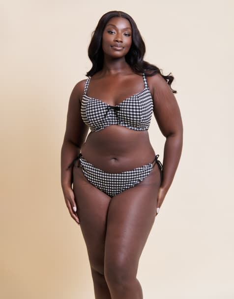 Curvy Kate Holiday gingham tie-side bikini brief in black - view 1