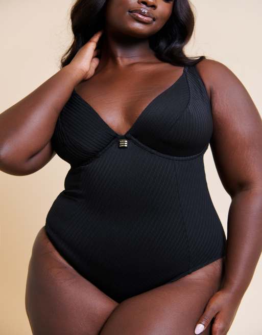Curvy Kate Jet set multiway plunge swimsuit fuller bust in black, 3 of 3