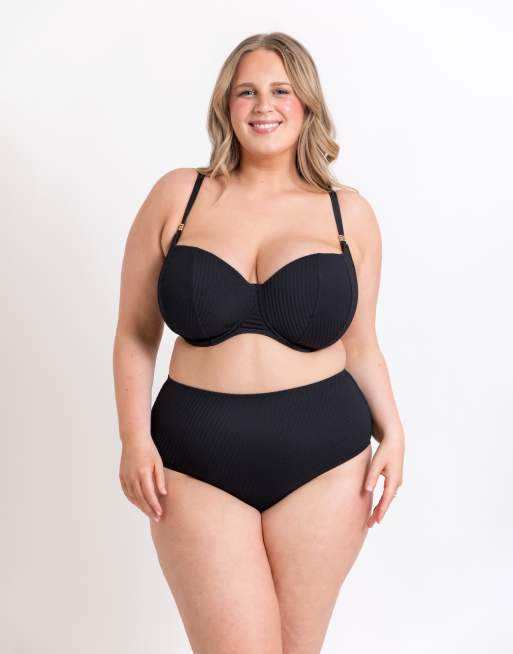 Curvy Kate Jet set padded balcony bikini top in black