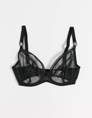 Lifestyle fuller bust sheer mesh plunge bra in black