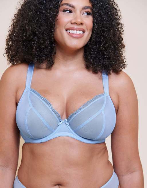 Curvy Kate Lightstyle scallop plunge bra light blue/silver fuller bust in light blue/silver, 3 of 4
