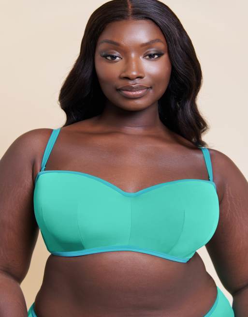 Curvy Kate Minimalist bandeau strapless multiway bikini top in aqua, 3 of 4