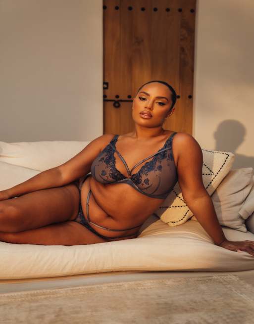 Curvy Kate Scantilly bound blossom deep plunge bra fuller bust in steel grey, 4 of 4