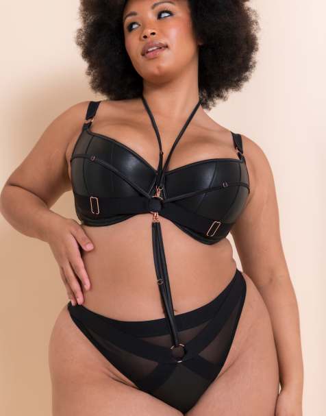 Curvy Kate Scantilly harnessed padded half cup bra & thong in black - view 1