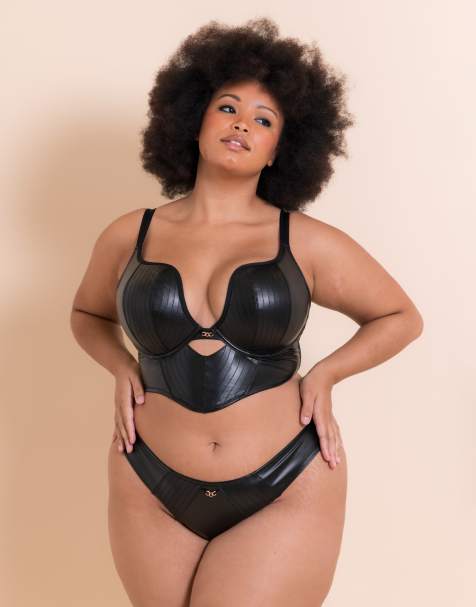 Curvy Kate Scantilly hell for pleather superplunge longline bra fuller bust in black
