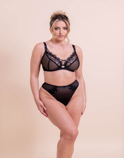 Curvy Kate Scantilly laced up high waist thong in black - view 1