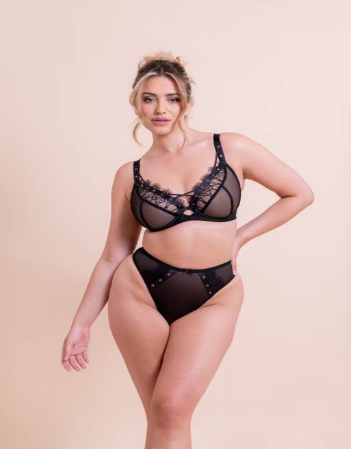 Curvy Kate Scantilly laced up high waist thong in black, 3 of 4