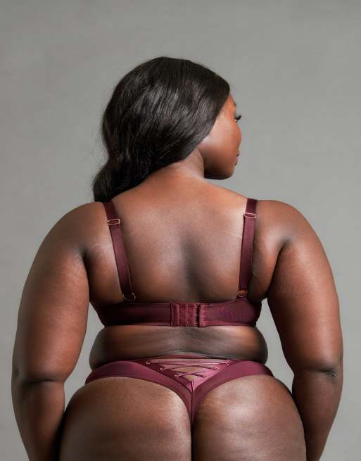 Curvy Kate Scantilly laced up high waist thong merlot in merlot, 2 of 4