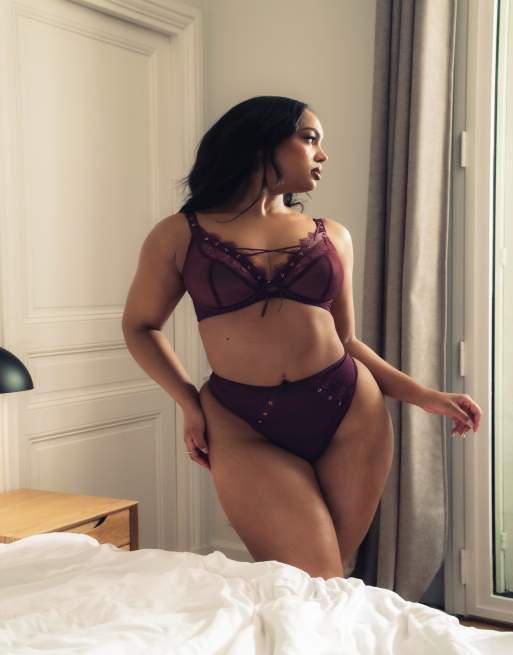 Curvy Kate Scantilly laced up plunge bra merlot fuller bust in merlot, 4 of 4