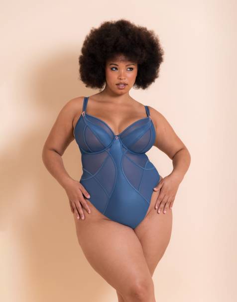 Curvy Kate Scantilly suspense plunge fuller bust bodysuit in french blue