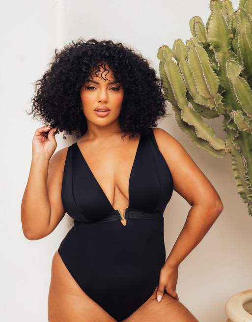 Curvy Kate Siren seas non-wired swimsuit in black, 4 of 4