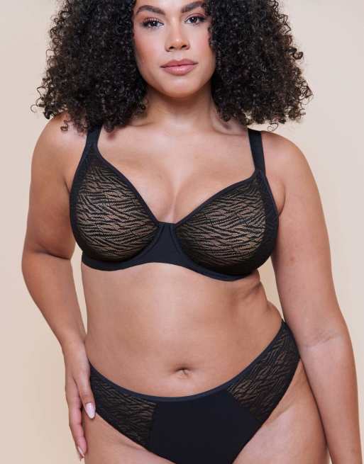 Curvy Kate Smoothie lace moulded balcony bra black fuller bust in black, 3 of 4