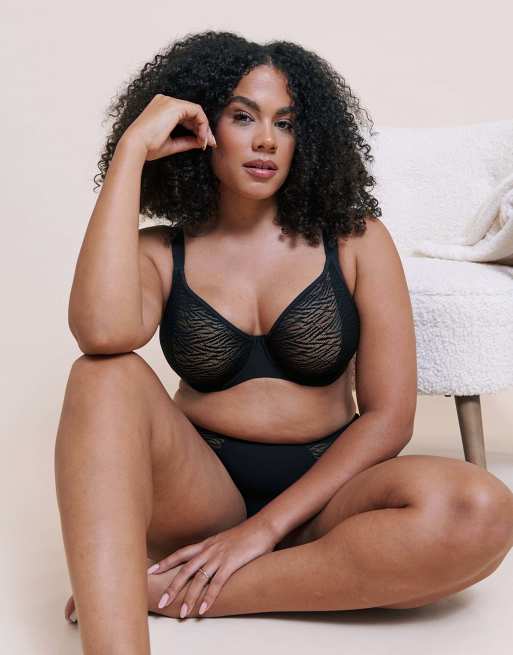 Curvy Kate Smoothie lace moulded balcony bra black fuller bust in black, 4 of 4