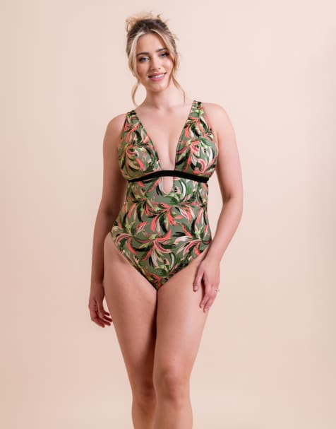 Curvy Kate Sunset palm reversible non-wired multiway swimsuit in palm print - view 1