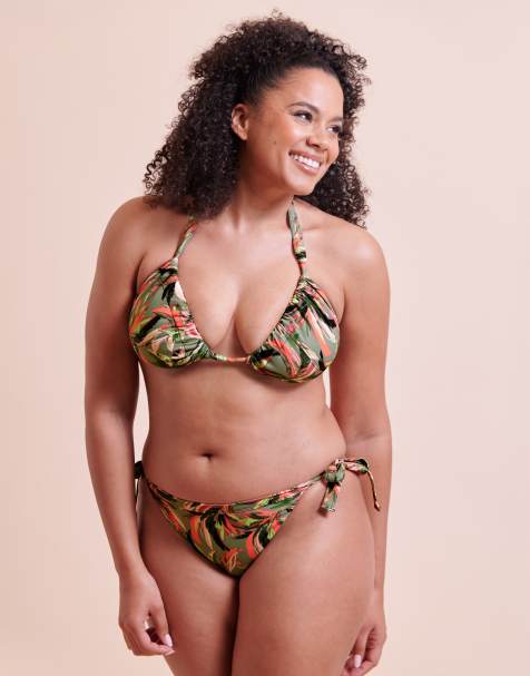 Curvy Kate Sunset palm string bikini brief in palm print