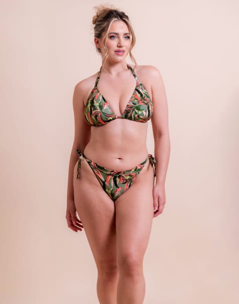 Curvy Kate Sunset palm string bikini top in palm print