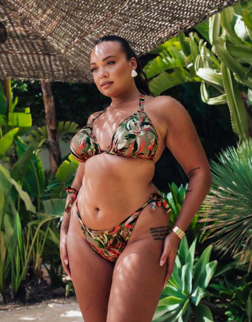 Curvy Kate Sunset palm string bikini top in palm print, 4 of 4